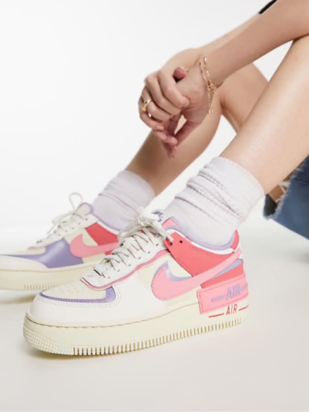 Nike Air Force 1 Shadow sneakers in white and pink size 7